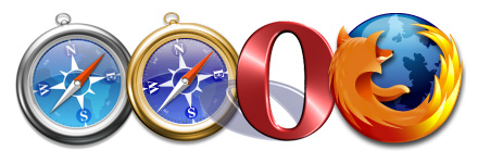 Ikoner av Safari, Webkit, Opera och Firefox