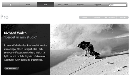 Skärmdump av Apples professionella avdelning