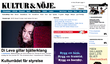 Skärmdump av Dagens nyheter - Kultur