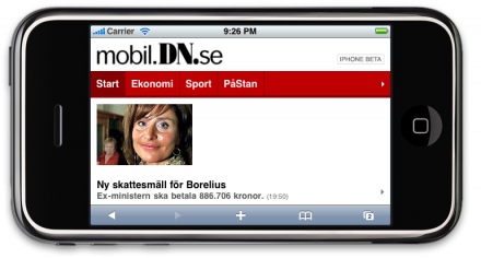 Iphone-anpassad sajt för DN