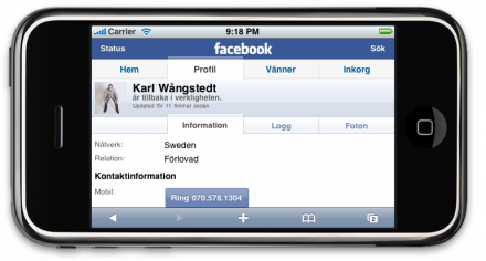 Iphone-anpassad webapp för Facebook
