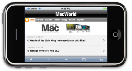 Iphone-anpassad sajt för Macworld